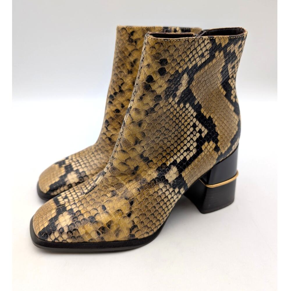 Tory Burch Ruby Snake Embossed Bootie Square Toe Womens Natural Size US5.5M EU36